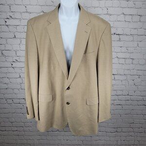 Stafford Beige Linen Blend 2 Button Vented Notch Blazer Sport Coat Size 48L